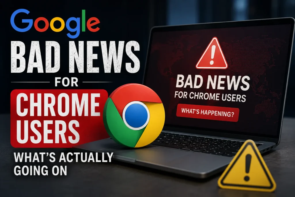 Google Bad News for Chrome Users warning message on a laptop screen