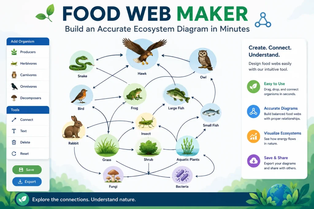 Food Web Maker for creating accurate ecosystem diagrams with interconnected plants and animals