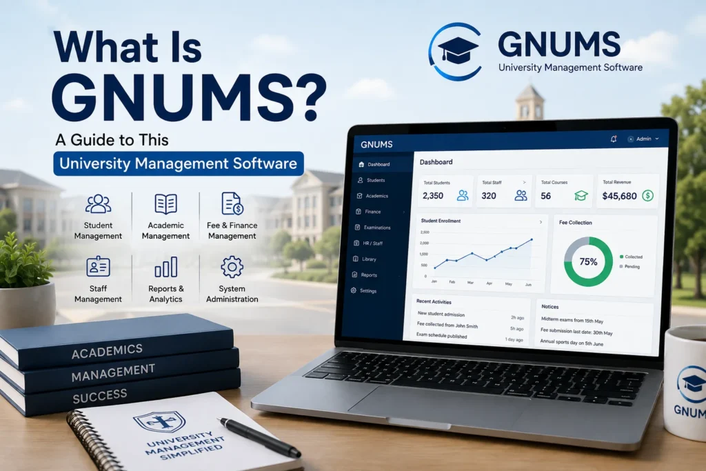 GNUMS university management software dashboard and academic administration system