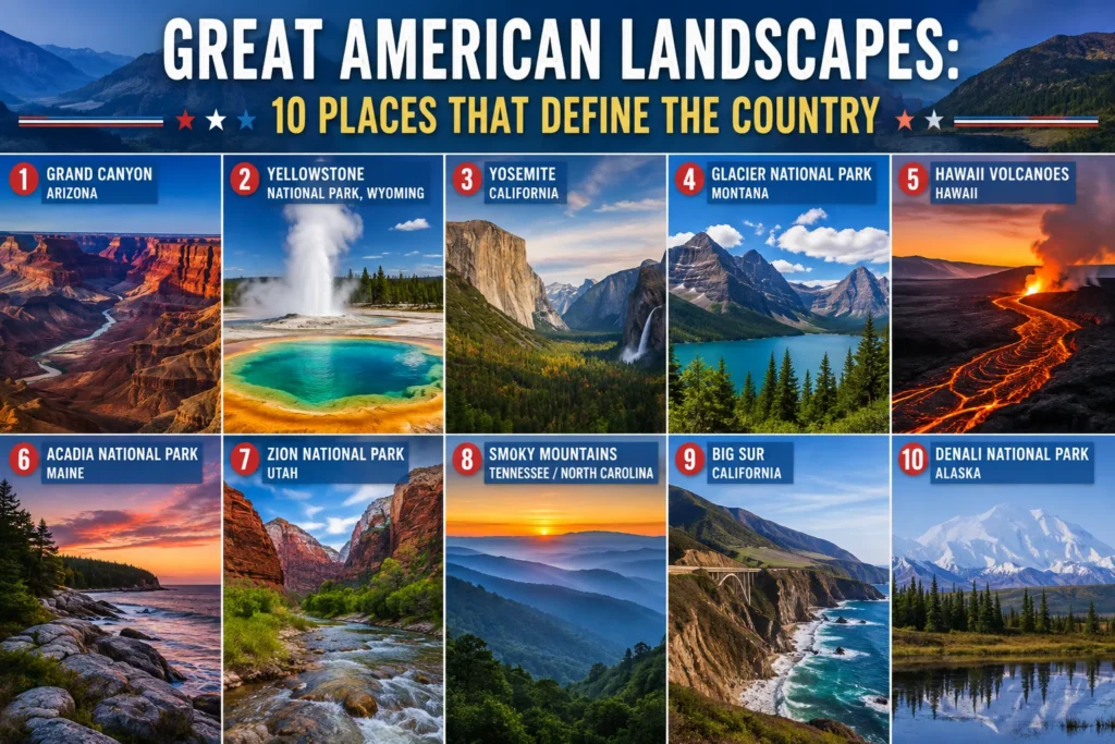 Great American Landscapes featuring iconic U.S. national parks and scenic destinations
