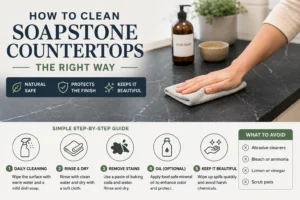 How to Clean Soapstone Countertops safely with mild soap, water, and a soft cloth