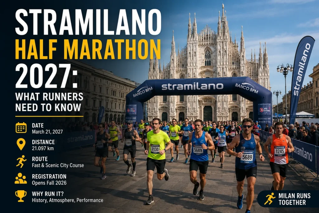 Stramilano Half Marathon 2026 Live – runners racing through Milan with the Duomo in the background