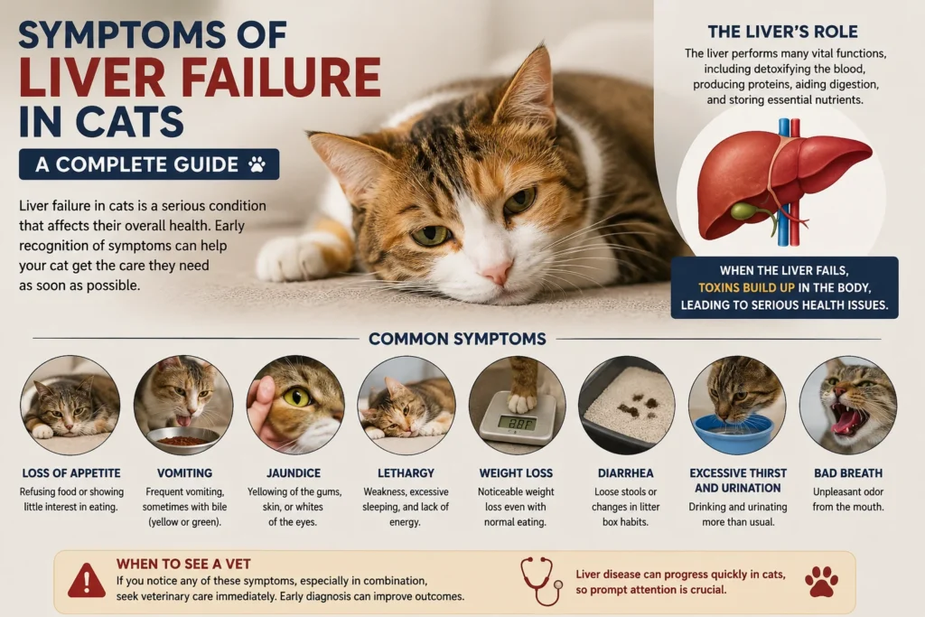 Symptoms of Liver Failure in Cats showing common warning signs and when to seek veterinary care