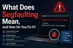 Segfaulting error showing a segmentation fault message and debugging steps on a computer screen.