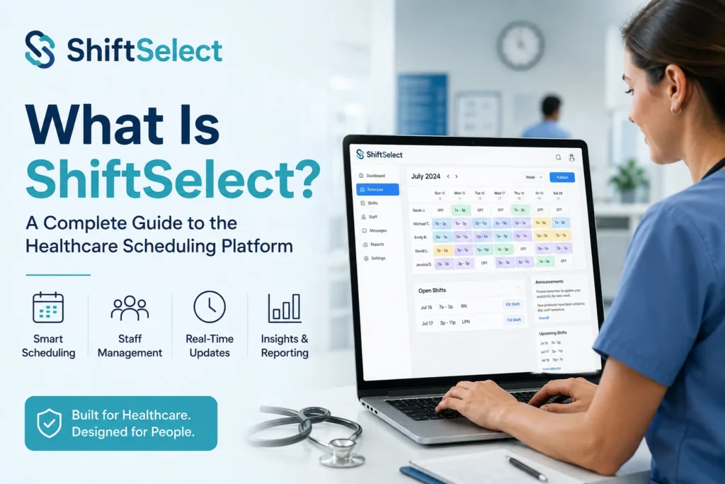 ShiftSelect healthcare scheduling platform dashboard for managing staff shifts