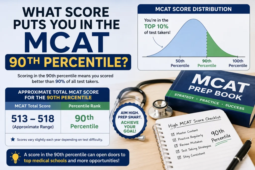 Chart showing MCAT 90th percentile score of 515 with section score breakdowns