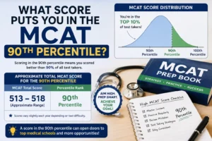 Chart showing MCAT 90th percentile score of 515 with section score breakdowns