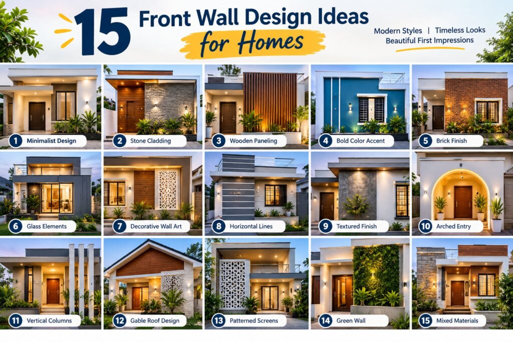 Front wall designs for homes featuring modern, stylish exterior ideas
