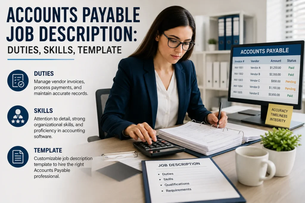 Accounts Payable Job Description showing duties, skills, and job responsibilities