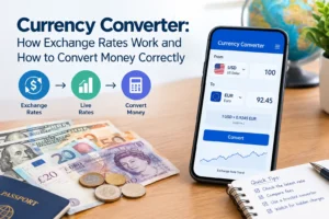 Currency converter showing exchange rates and money conversion between currencies