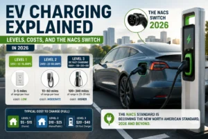 EV Charging News covering charging levels, costs, and the NACS switch in 2026