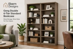 Ebern Designs Geng Double 6-Tier Standard Bookcase with spacious open shelving for home organization