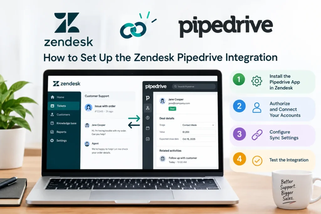 Zendesk Pipedrive integration setup showing customer support and CRM data connected