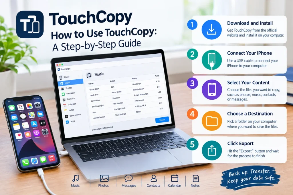 TouchCopy step-by-step guide for transferring iPhone data to a computer