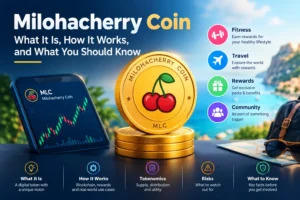 Milohacherry Coin with MLC token, crypto chart, and digital currency concept