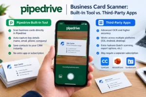 Pipedrive business card scanner comparing the built-in tool with third-party apps