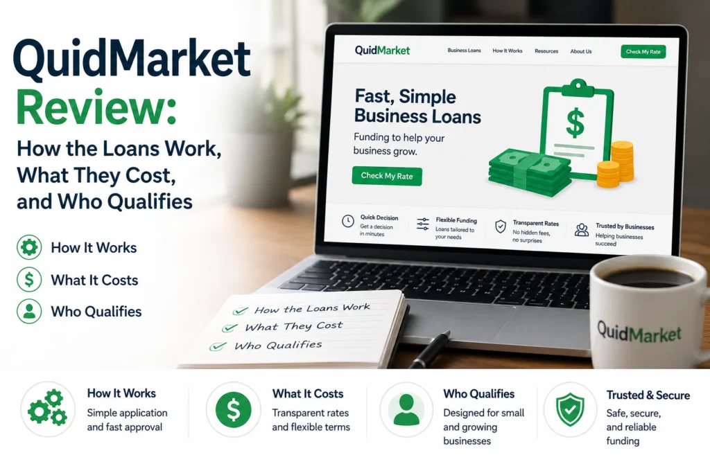 QuidMarket review showing business loan options, costs, and eligibility