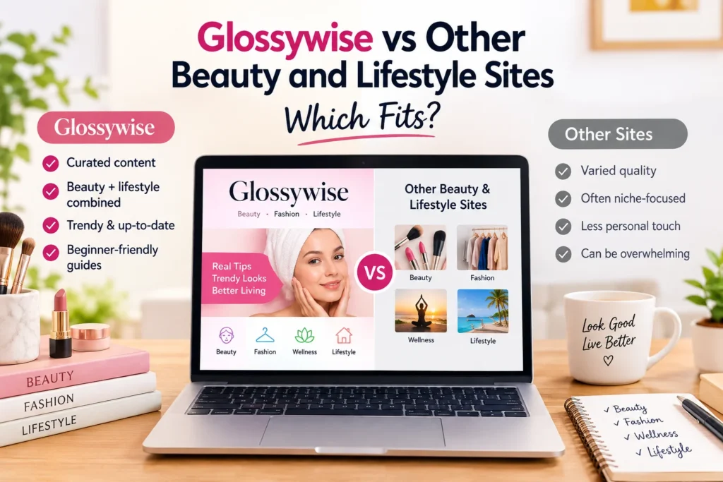 Glossywise beauty and lifestyle site comparison featuring beauty, fashion, wellness, and lifestyle content.